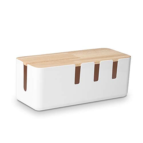 Cable Management Box by Baskiss, 12x5x4.5 inches, Wood Lid, Wire Organizer for Desk TV Computer USB Hub System to Cover and Hide & Power Strips & Cords image