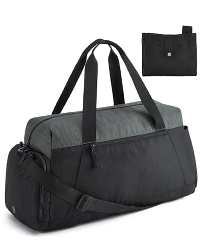 BAGSMART Gym Bags for Men Women, Foldable Travel Duffle Bag, Lightweight Weekender Duffel Bag With Shoe Compartment, Water Resistant Workout Duffle Sports Bag for Travel Yoga, Black image
