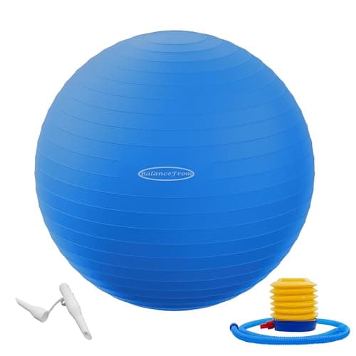 Fitvids Anti-Burst and Slip Resistant Exercise Ball Yoga Ball Fitness Ball Birthing Ball with Quick Pump, 2,000-Pound Capacity, Blue, 22-inch, M image