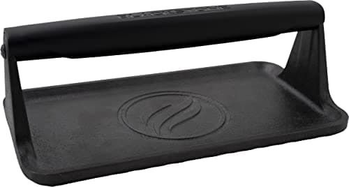 Blackstone 5553 Pre-Seasoned Cast Iron Griddle Press Medium Heavy Duty-Meat, Burger, Bacon, Steak, Panini, Sandwich, Sausage Heat Resistant Rubber Handle-10” x 5.5” (Rectangle), Black image