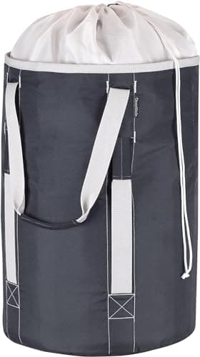 CleverMade Laundry Backpack Duffel Bag with Shoulder Straps - 62L / 16 Gal XL, Charcoal Cream,Drawstring Closure for Travel Clothes Gym College Dorm image
