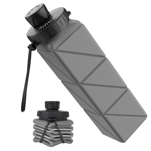 Infitran Collapsible Water Bottles, BPA-Free Leak-Proof Silicone Foldable Water Bottle Cup 20.6oz, Durable Lightweight Bottle for Gym Travel Camping Hiking Running Sport,Gray image