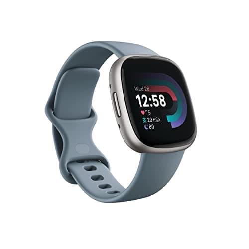 Fitbit Versa 4 Fitness Smartwatch with Daily Readiness, GPS, 24/7 Heart Rate, 40+ Exercise Modes, Sleep Tracking and more, Waterfall Blue/Platinum, One Size (S & L Bands Included) image