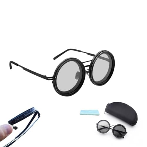 Adjustable Tint Sunglasses, 1-9 Gears Rounded Polarized Glasses with ND Filter Lenses, for Men Beach Shady Fishing Driving (Black, Millimeters, 49) image