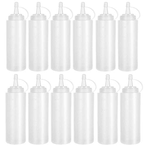 Anyumocz 12 Pack 8 oz Plastic Squeeze Bottles Multipurpose Squirt Bottles for Ketchup,Condiments,BBQ Sauce,Dressing,Barbecue,Grilling,Crafts,Syrup and More image