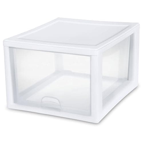 Sterilite 4-Pack Stacking Drawers, Clear Storage Closet Organizer, White Frame, 27 Quart image