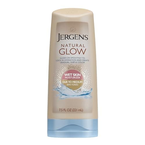 Jergens Natural Glow In Shower Lotion, Self Tanner for Fair to Medium Skin Tone, Sunless Tanning Wet Skin Lotion for Gradual, Flawless Color, 7.5 Ounce (Packaging May Vary) image