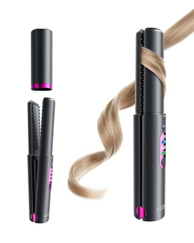 XCOOL Cordless Hair Straightener and Curler 2 in 1, Mini Curling Iron Straightener Combo with 5000mAh Battery, Portable Ceramic Flat Iron for Travel, USB-C Rechargeable, 15s Fast Heating, Gray image