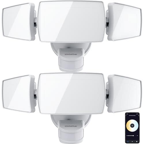 USTELLAR 2 Pack 50W Smart Outdoor LED Security Light Tunable White 2700K-6500K Motion Sensor Exterior WiFi Flood Light Fixture Alexa Warm Wired Floodlight Google Outside Spotlight House Yard Garage image