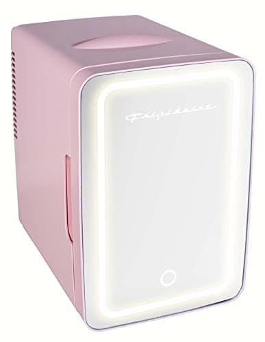 FRIGIDAIRE Mini Cooler, Portable Compact Personal LED Lighted Mirror Fridge, 6.5L Capacity Chills 9 Cans, 100% Freon-Free & Eco Friendly, for Makeup, Skincare, 12"D x 8"W x 12"H (Pink) image