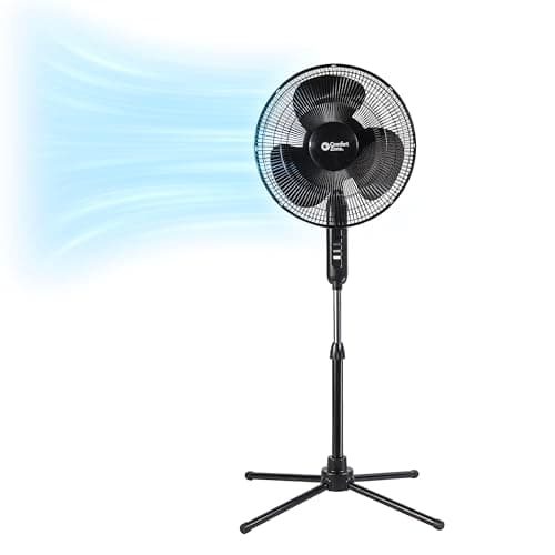 Comfort Zone Electric Oscillating Pedestal Fan, Stand Fan, 16 inch, 3 Speed, 90 Degree Oscillating Head, Adjustable Height and Tilt, Airflow 7.48 ft/sec, Ideal for Home, Bedroom & Office, CZST161BTEBK image