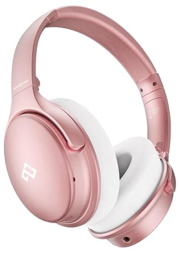 INFURTURE Upgrade Rose Gold Active Noise Cancelling Headphones with Microphone Wireless Over Ear Bluetooth, Deep Bass, Memory Foam Ear Cups, Quick Charge 90H Playtime, for TV, Travel, Home Office image