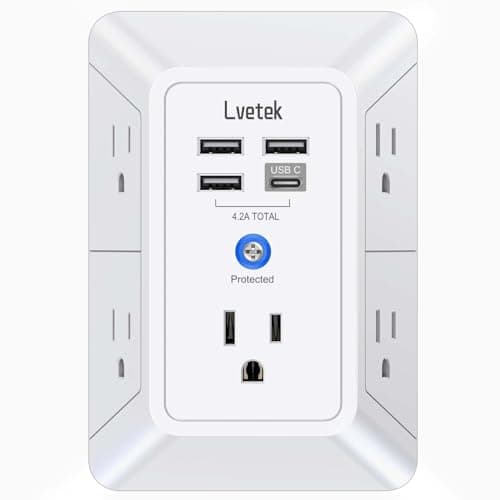 Lvetek 5 Outlet Extender Multi Plug Wall Outlets with 4 USB Charging Ports (1 USB C Outlet) image