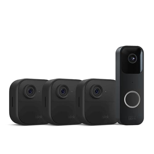 Blink Video Doorbell + 3 Outdoor 4 smart security cameras (4th Gen) with Sync Module 2 | Two-year battery life, motion detection, two-way audio, HD video, Works with Alexa image