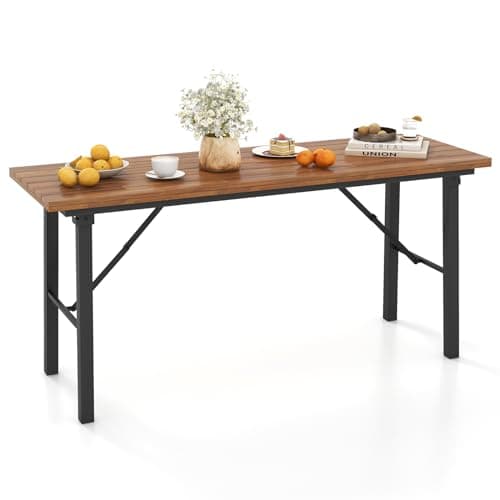 Tangkula Outdoor Dining Table for 4-6, No Assembly Foldable 59 Inches Narrow Patio Dining Table with Acacia Wood Top & Heavy Duty Metal Frame, for Yard, Garden, Poolside or Indoor (Natural) image