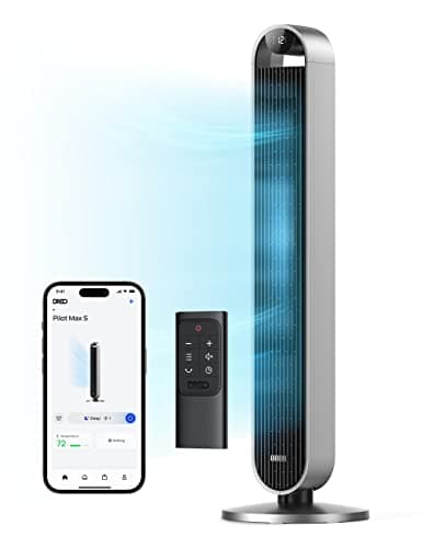Dreo Tower Fan for Bedroom, 42 Inch 120° Oscillating Fan, 25dB Quiet DC Motor, 28ft/s Velocity Bladeless Standing Fan with 12 Speeds, 4 Modes, 12H Timer Cooling Fans for Home, Living Room, Pilot Max S image