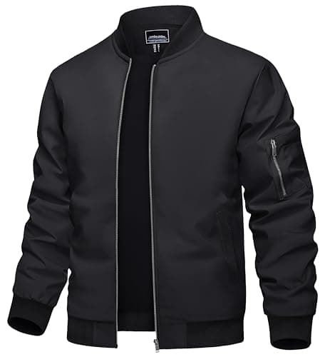 TACVASEN Bomber Jacket Men Black Jacket Lightweight Men's Bomber Jackets Windbreaker Outdoor image