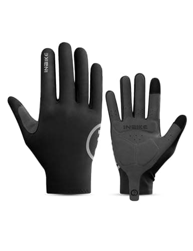 INBIKE Breathable Bike Gloves for Men Women, Full Finger Gel Pad Cycling Gloves, Touchscreen Mountain Biking Gloves, Reflective Bicycle Gloves, Anti-Slip Workout Gloves Black Large image