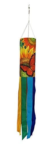 Majestic EPP Home and Outdoor 40-Inch Vibrant Sunflower and Monarch Butterfly Decorative Windsock with Rainbow Colors Tails image