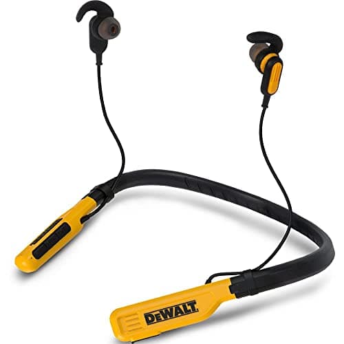 DEWALT Wireless Bluetooth Neckband Headphones — Neckband Earphones with 30H Runtime — Secure Magnetic Earbuds — Noise-Isolating Wireless Earbuds — Jobsite Pro Built-in Mic for Crystal-Clear Calls image