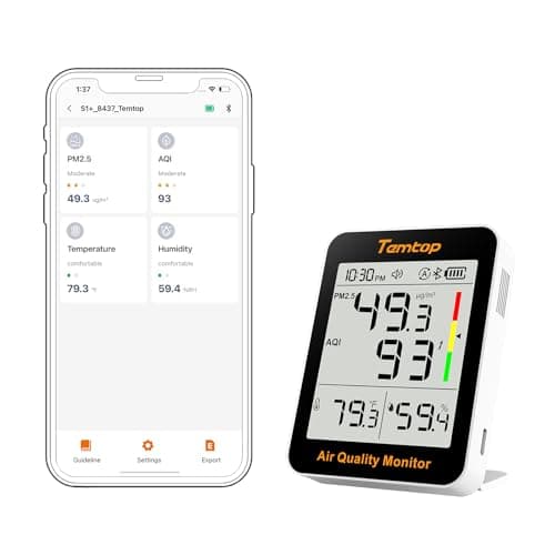 Temtop Smart Air Quality Monitor - Indoor Air Quality Meter with PM2.5, AQI, Temperature, and Humidity Detector for Home, Office, or School, App Connectivity, 60-Day Battery Life image