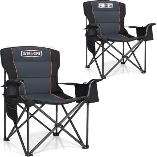 Overmont Oversized Folding Camping Chair 2Pack - 450lbs Support with Padded Cushion Cooler Pockets - Heavy Duty Collapsible Chairs for Sports Garden Beach Fishing Black 2pk image
