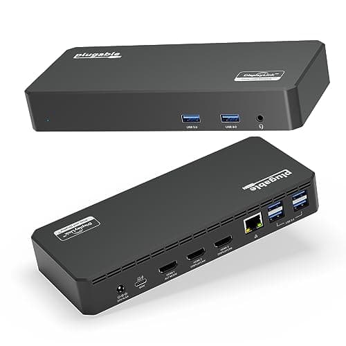 Plugable USB C Triple Display Docking Station with Laptop Charging, for Thunderbolt, USB4, or USB-C Systems, Compatible with Windows, macOS, ChromeOS laptops (3X HDMI, 6X USB 5Gbps Ports, 100W PD) image
