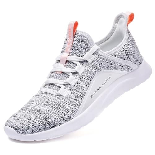 ALEADER Women's Energycloud Slip On Walking Shoes Pure Running Shoes for Gym Workout Treadmill Running Errands White Gray Size 10 US image