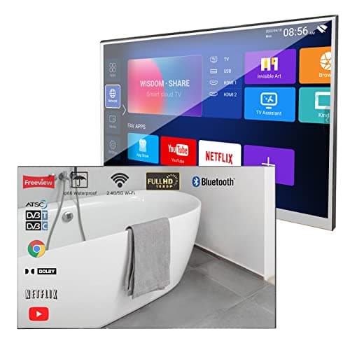 Soulaca 22 inches Smart Mirror TV Screen Waterproof Bathroom Shower Television Integrated WiFi Bluetooth 1080P ATSC Tuner New Model image