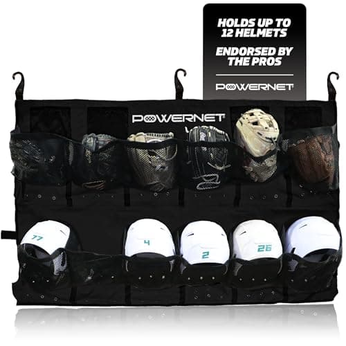 PowerNet Softball & Baseball Helmet Hanging Organizer, 12 Pocket Glove & Helmet Storage Holder & Dugout Organizer, Portable Baseball Gear Training Equipment Holder (Black) image