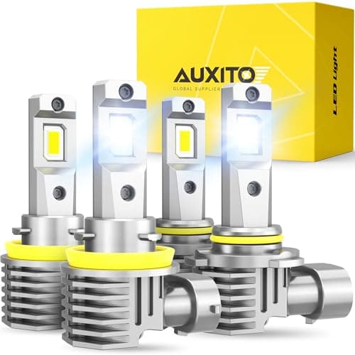 AUXITO 9005/HB3 H11/H8/H9 LED Bulbs Combo, 50000LM Bright 6500K Cool White, 120W Fanless Light Bulbs, Pack of 4 image