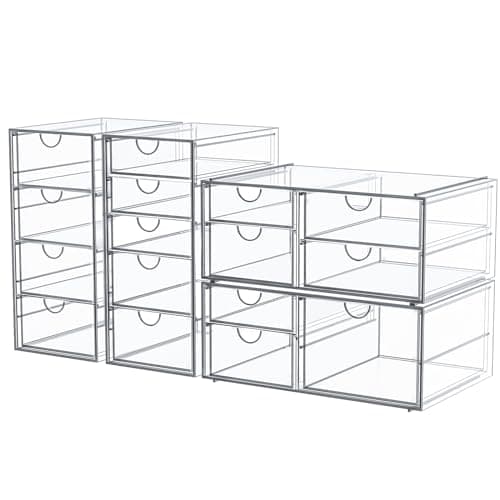 Makeup Organizer With 16 Drawers, 4 Pcs Desktop Office Supplies, Desk Organizers, Clear Desk Accessories, Dustproof Drawer Storage for Make Up, Jewelry, Pen, Stationary image