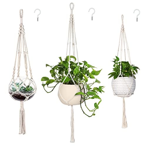 MIPON 3 Pack Macrame Plant Hanger Indoor Hanging Planter for Plants Holder with 3 Hooks, Different Size for Boho Home Decor,Ivory(POTS NOT Included) image