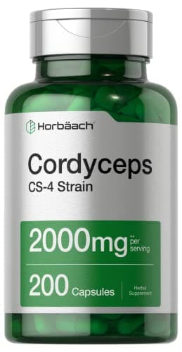 Horbäach Cordyceps Mushroom Capsules 2000mg | 200 Count | CS-4 Strain Cordyceps Sinesis | Non-GMO Herbal Supplement image