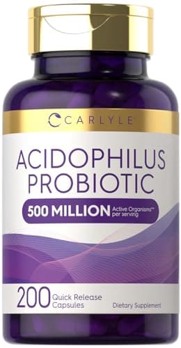 Carlyle Acidophilus Probiotic Capsules for Women and Men | 500 Million CFU | 200 Pills | Lactobacillus Supplement | Non-GMO and Gluten Free image