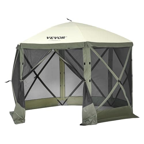 VEVOR Pop Up Gazebo Tent, Pop-Up Screen Tent 6 Sided Canopy Sun Shelter with 6 Removable Privacy Wind Cloths & Mesh Windows, 10x10FT Quick Set Screen Tent with Mosquito Netting, Army Green image