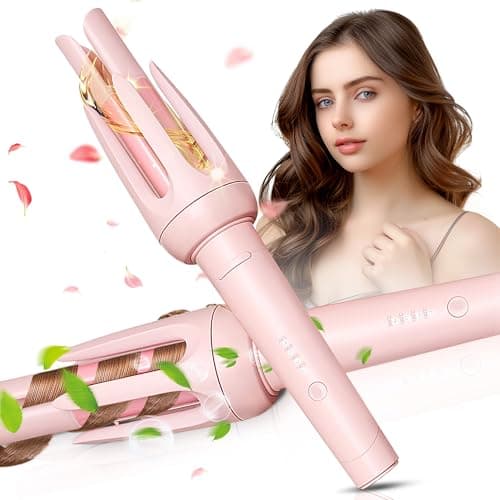 Auto Hair Curler, Automatic Curling Iron with 4 Temperature & 3 Timer, Automatic Shut-Off, Anti-Scald, Anti-Tangle Rotating Curling Wand for Hair Styling, Pink image