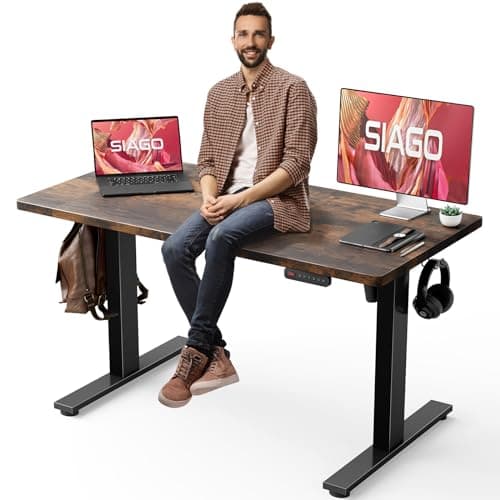 SIAGO Electric Standing Desk Adjustable - 48 x 24 Inch Sit Stand up Desk with Cable Management - 3 Memory Preset Adjustable Height Table image