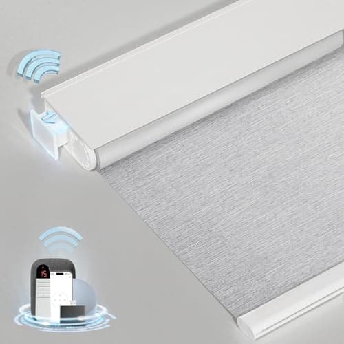 MANSNIX Smart Motorized Blinds with Remote, Cordless No-Drill Automatic Roller Shades, Blackout Electric Blind for Windows, Grey, 34 x 72 image