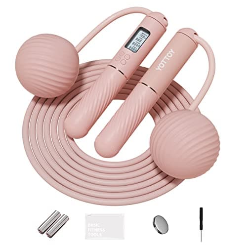 YOTTOY Cordless Jump Rope with Counter - Ropeless Jump Rope 2 In 1 with Large Cordless Ball-Weighted Jump Rope for Women with LCD Display and Tangle-Free-Ideal for Cardio, Crossfit, and HIIT Workouts image