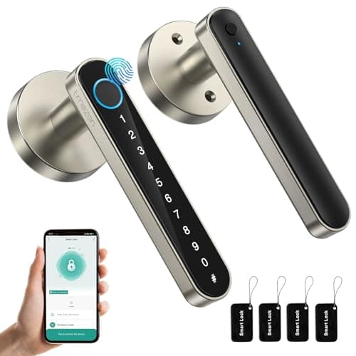 TMEZON Smart Door Lock Fingerprint, Keyless Entry Door Lock with Handle, APP/IC Cards/Codes/Keys/Fingerprints Biometric Electronic Keyless Entry Lock for Bedroom Home Hotel Office image
