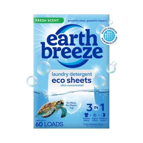 Earth Breeze Laundry Detergent Sheets Fresh Scent - 60 Loads Eco Liquidless Soap - Travel-Friendly for Hot & Cold Cycles, Tackles Tough Stains & Odors - Gentle on Skin, 30 Ct image