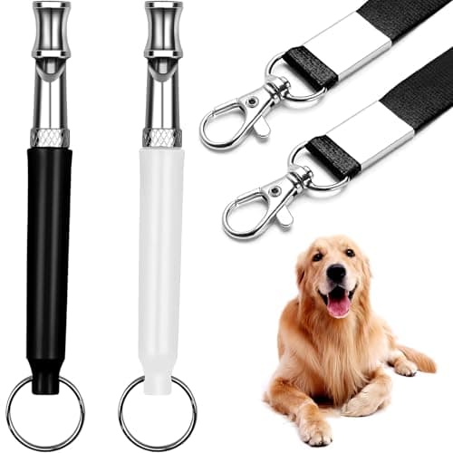 HRYYDS 2 Pack Dog Whistle, Dog Whistle to Stop Barking Neighbors Dog, Adjustable Ultrasonic Silent Dog Whistle, Professional Recall Dog Training Whistles, with Lanyard (Black and White) image