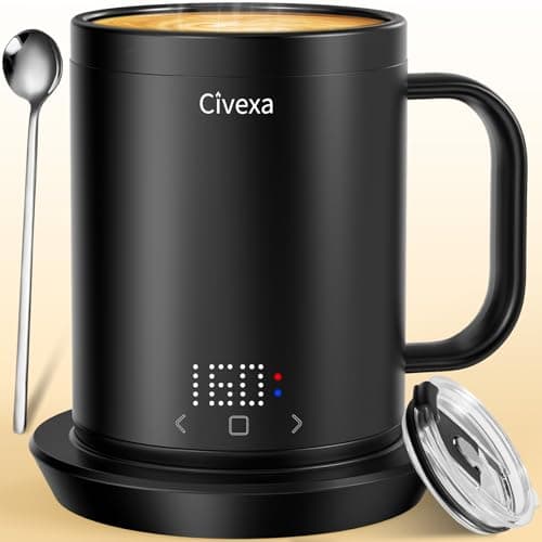 Civexa Heated Coffee Mug, 14 Oz App-Controlled Smart Mug Warmer, 1F Precise Temperature Control, 150 Min Battery Life, Black Stainless Steel image