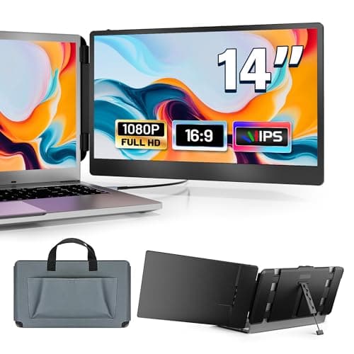 domyfan 14" Laptop Monitor Extender, FHD 1080P IPS Dual Laptop Screen Extender, HDMI/USB-A/Type-C Plug and Play for Windows, Mac, Chrome, Android, Xbox, Switch, PS5, Work with 13.3”-17” Laptops image