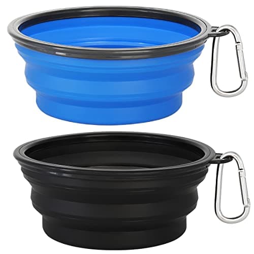 Kytely Large Collapsible Dog Bowls 2 Pack, 34oz Foldable Dog Travel Bowl, Portable Pet Water Food Bowl with Clasp, Pet Cat Feeding Cup Dish for Traveling, Walking, Parking (Black+Blue) image