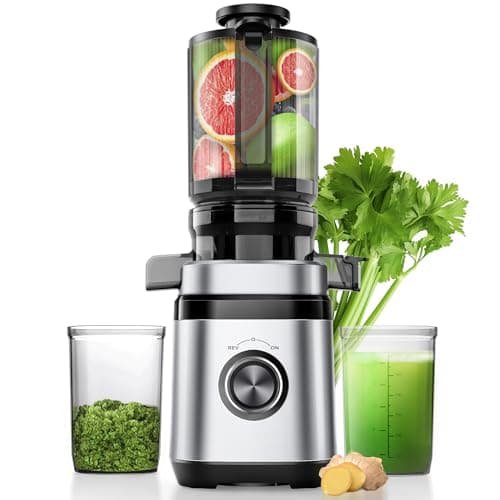 Juicer Machines, Cold Press Juicer with 4.41" Wide Feed Chute, 350W Slow Masticating Juicers for Whole Vegetables & Fruits, High Juice Yield, Easy to Clean, Large Auger, Silver image