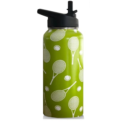 32oz Tennis Water Bottle Insulated Vacuum Stainless Steel Tumbler Travel Mugs With Straw for Sport Game,Tennis Accessories image
