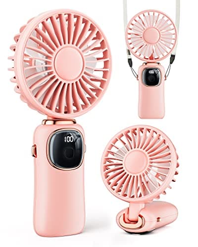 coldSky Portable Handheld Fan, 4000mAh Battery Operated Fan with LED Display, Handheld/Neck/Desk 3 in 1 Personal Small Fan, 90° Foldable Desk Fan with Base, 5 Speed Lash Fan Makeup Fan for Women image