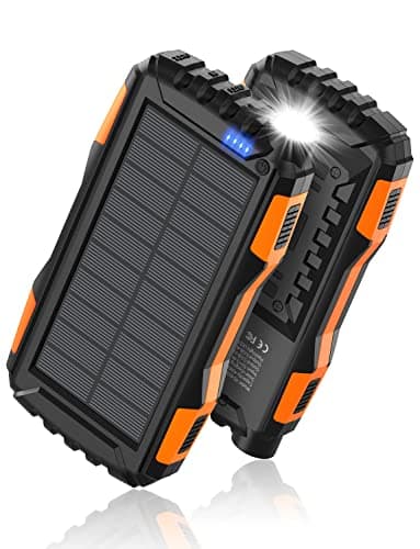 Power-Bank-Solar-Charger - 42800mAh Portable Charger, Solar Power Bank, External Battery Pack 5V3.1A QC 3.0 Fast Charger Built-in Super Bright Flashlight (Orange) image